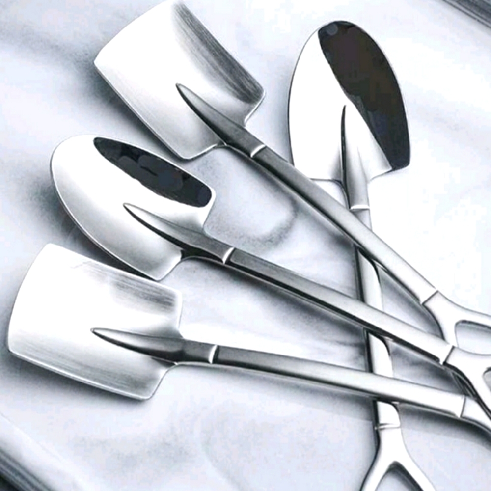 4pcs Shovel Shaped Stainless Steel Spoon 4pc set
